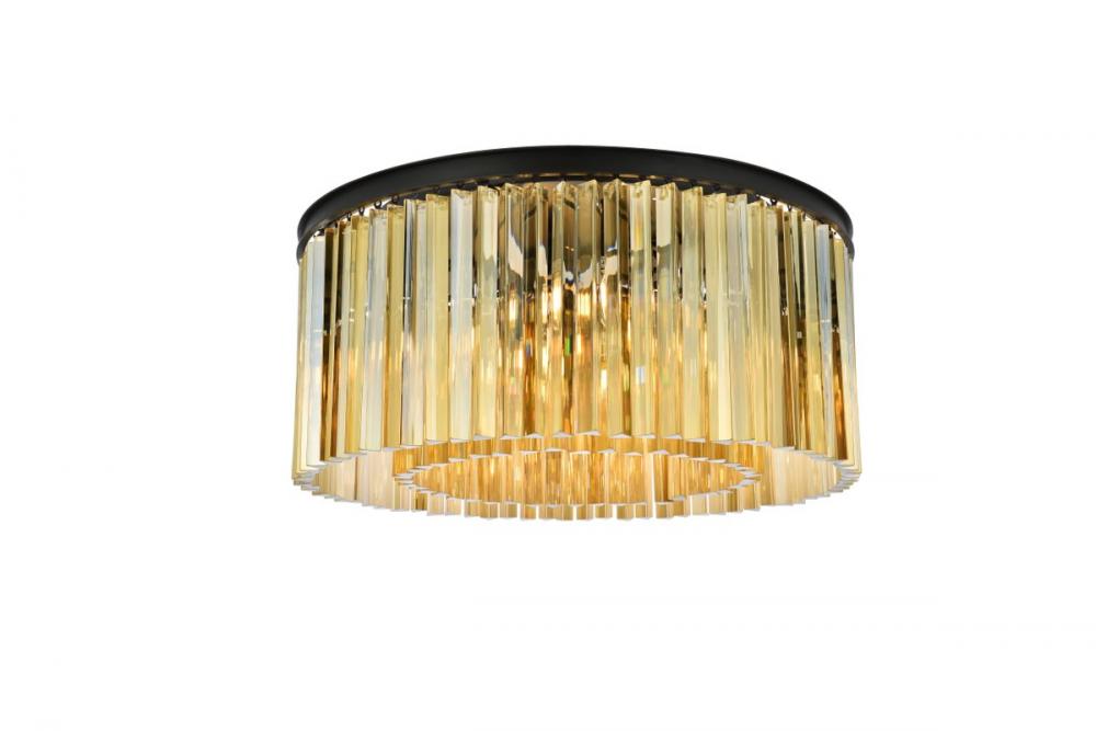 Sydney 8 Light Matte Black Flush Mount Golden Teak (Smoky) Royal Cut Crystal