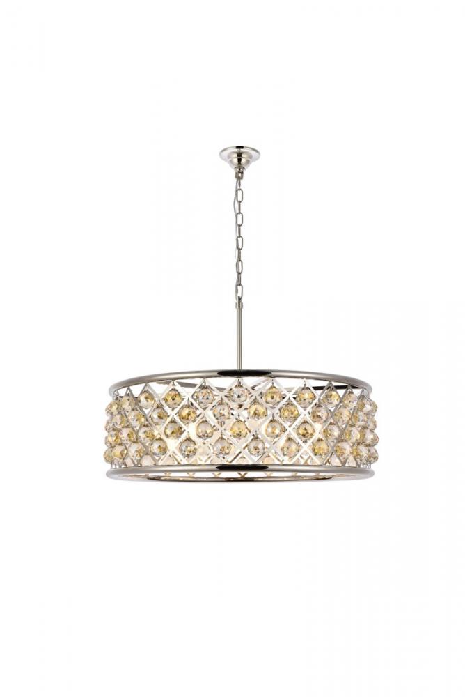 Madison 8 Light Polished Nickel Chandelier Golden Teak (Smoky) Royal Cut Crystal