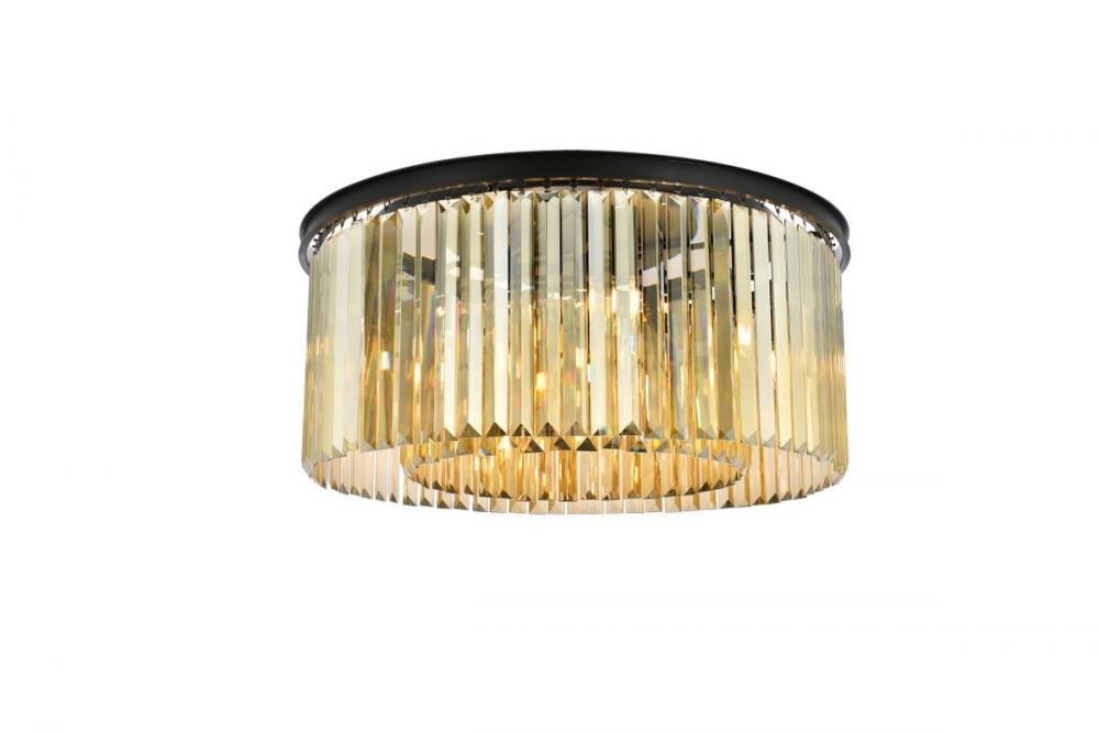 Sydney 8 Light Matte Black Flush Mount Golden Teak (Smoky) Royal Cut Crystal