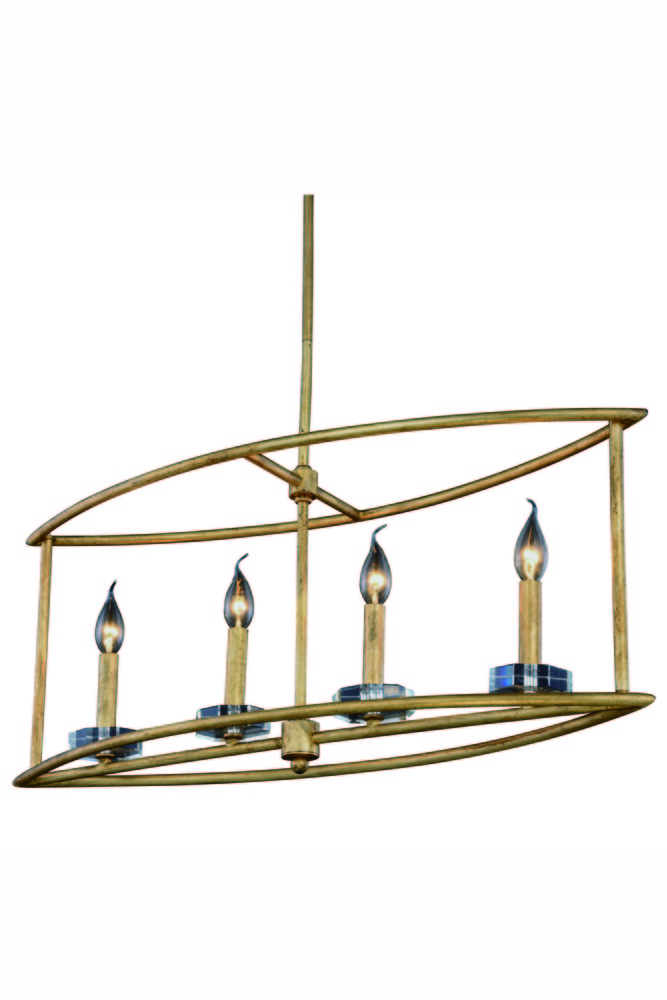 Bjorn Collection Chandelier L:32 W:10 H:65 Lt:4 Golden Iron Finish Royal Cut Clear