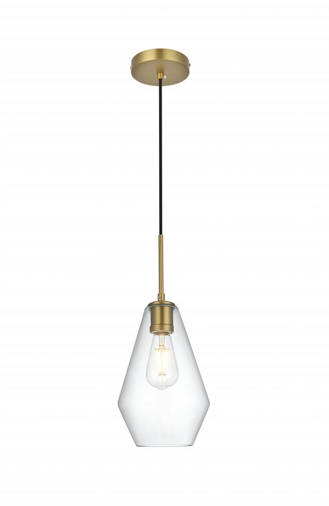 Gene 7 Inch Pendant Clear Shade in Satin Gold