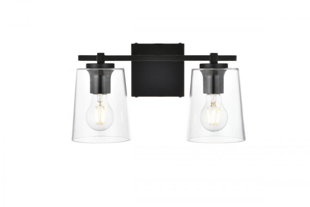 Kacey 2 light Black and Clear Bath Sconce