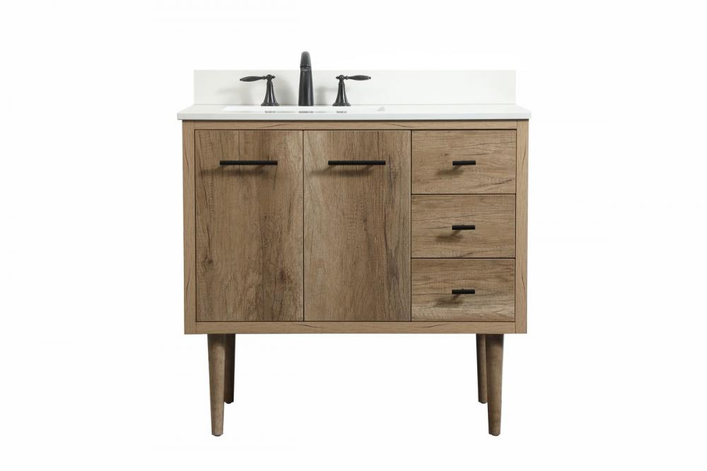 36 Inch Single Bathroom Vanity in Natural Oak with Backsplash