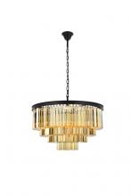 Elegant 1201D32MB-GT/RC - Sydney 17 Light Matte Black Chandelier Golden Teak (Smoky) Royal Cut Crystal