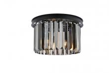 Elegant 1238F16MB-SS/RC - Sydney 3 light Matte Black Flush Mount Silver Shade (Grey) Royal Cut Crystal