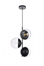 Elegant LD6123BK - Eclipse 3 Lights Black Pendant with Clear Glass