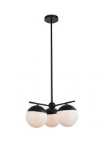 Elegant LD6128BK - Eclipse 3 Lights Black Pendant With Frosted White Glass