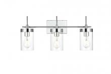 Elegant LD7319W24CH - Benny 3 light Chrome and Clear Bath Sconce