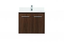 Elegant VF44524MWT-BS - 24 Inch Single Bathroom Vanity in Walnut with Backsplash