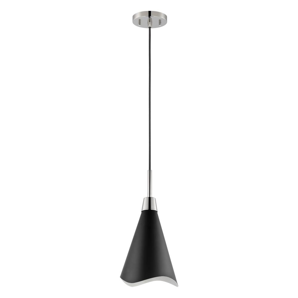 Tango; 1 Light; Large Pendant; Matte Black with Polished Nickel