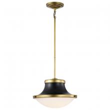 Nuvo 60/7907 - Lafayette 1 Light Pendant; 14 Inches; Matte Black Finish with Natural Brass Accents and White Opal