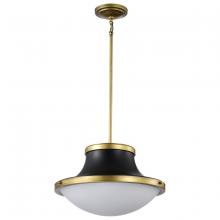 Nuvo 60/7908 - Lafayette 3 Light Pendant; 18 Inches; Matte Black Finish with Natural Brass Accents and White Opal