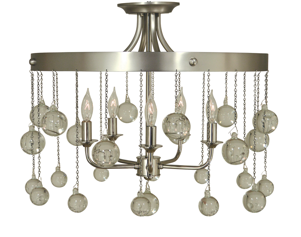 5-Light Satin Pewter/Polished Nickel Falling Stars Semiflush